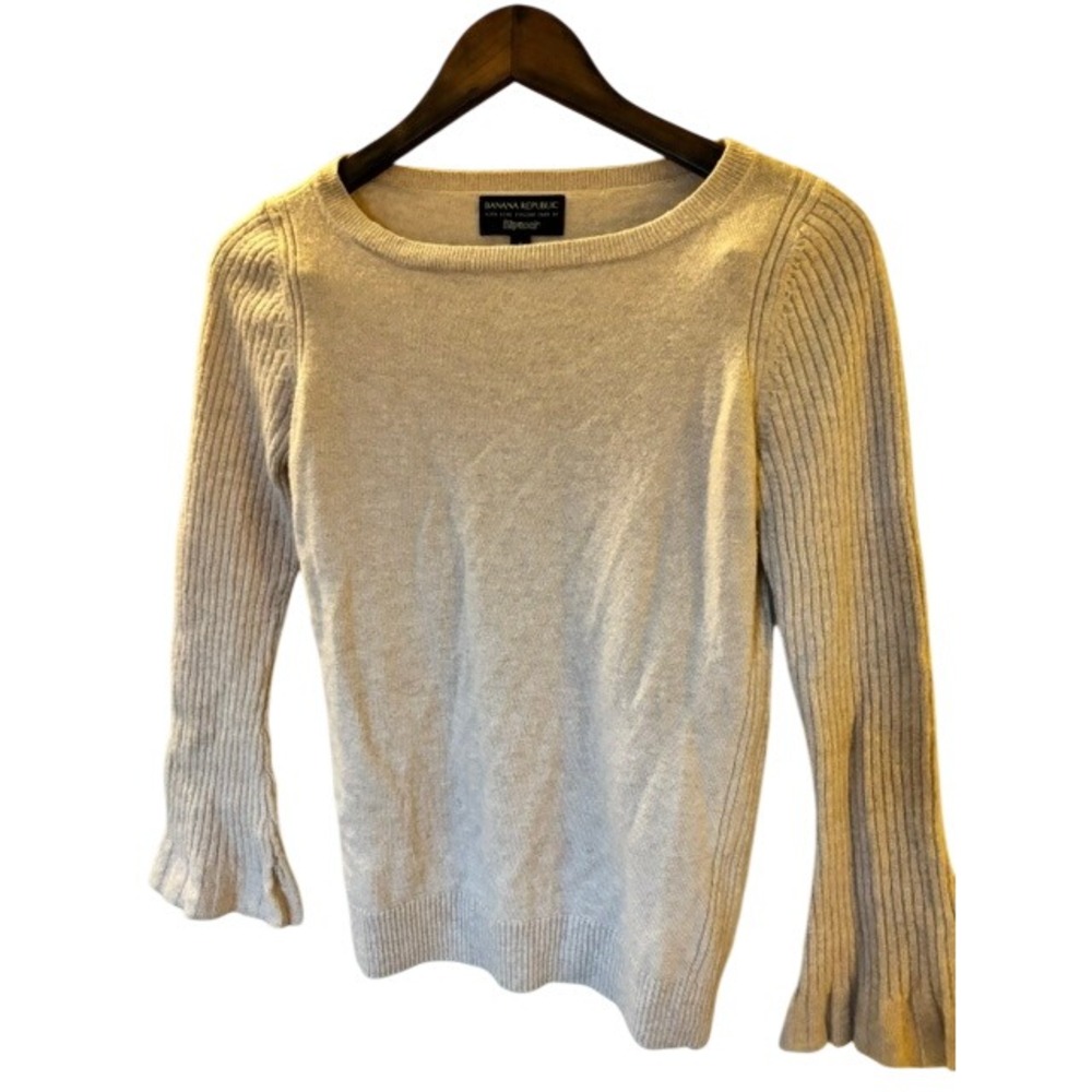 Banana Republic Merino Cashmere Blend Ruffle Cuff Sweater Oatmeal Tan Small